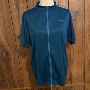 Patagonia Blue Full Zip Cycling Bike Jersey Short Sleeve Shirt Sz L